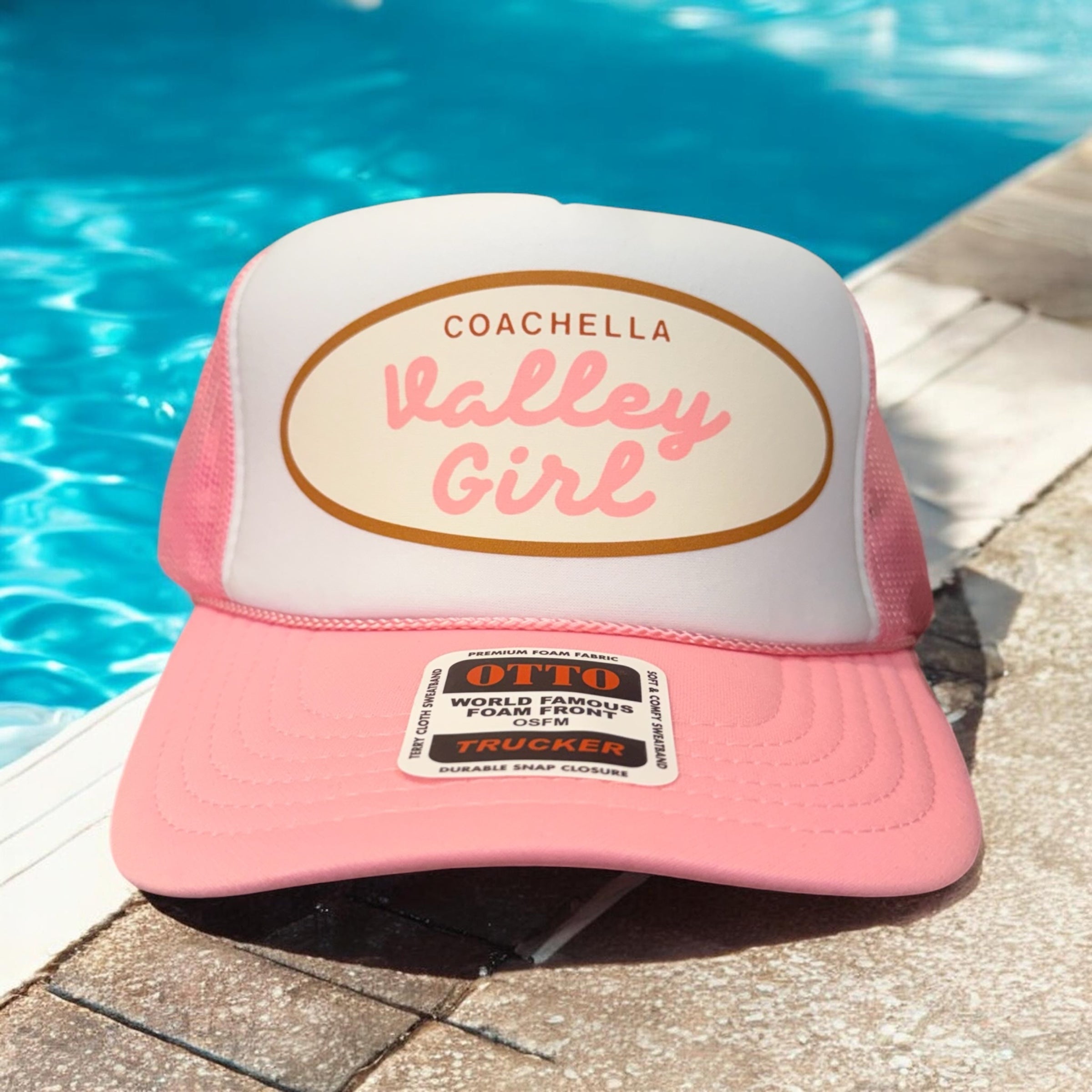 Coachella Valley Girl Pink+White Trucker Hat